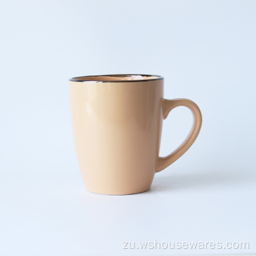 Inkomishi yasentshonalanga ye-Ceramic Coffee Cup ngegolide rim